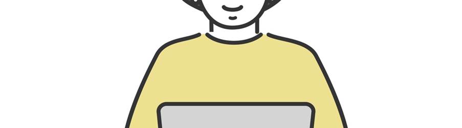 ノートパソコンを操作している黄色い服の人物のイラスト(上半身のみ)